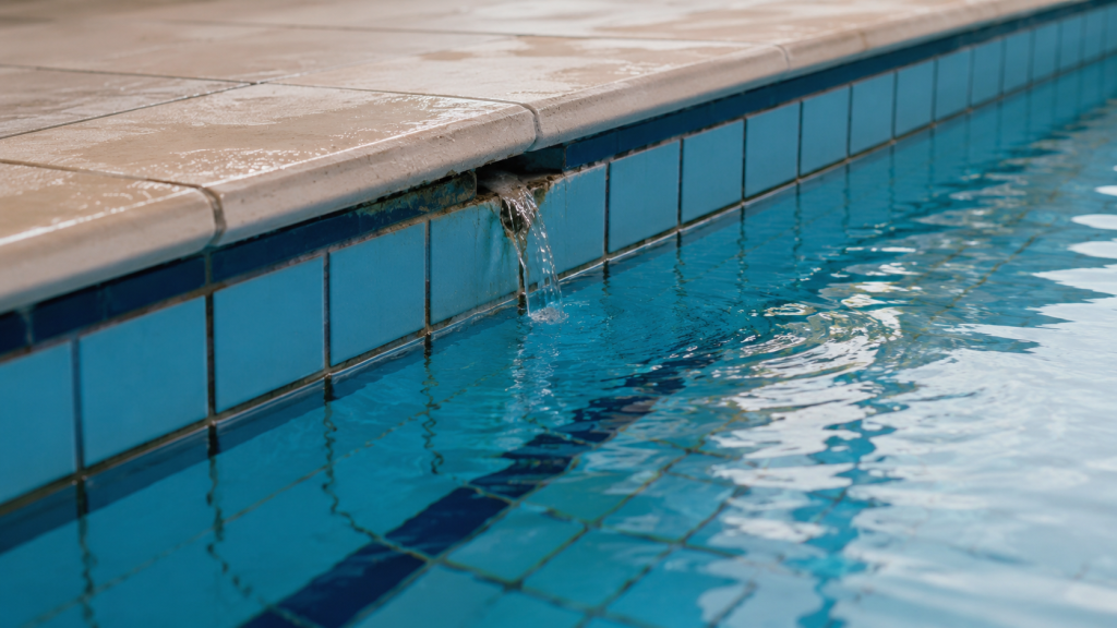Commercial swimming pool with a visible leak